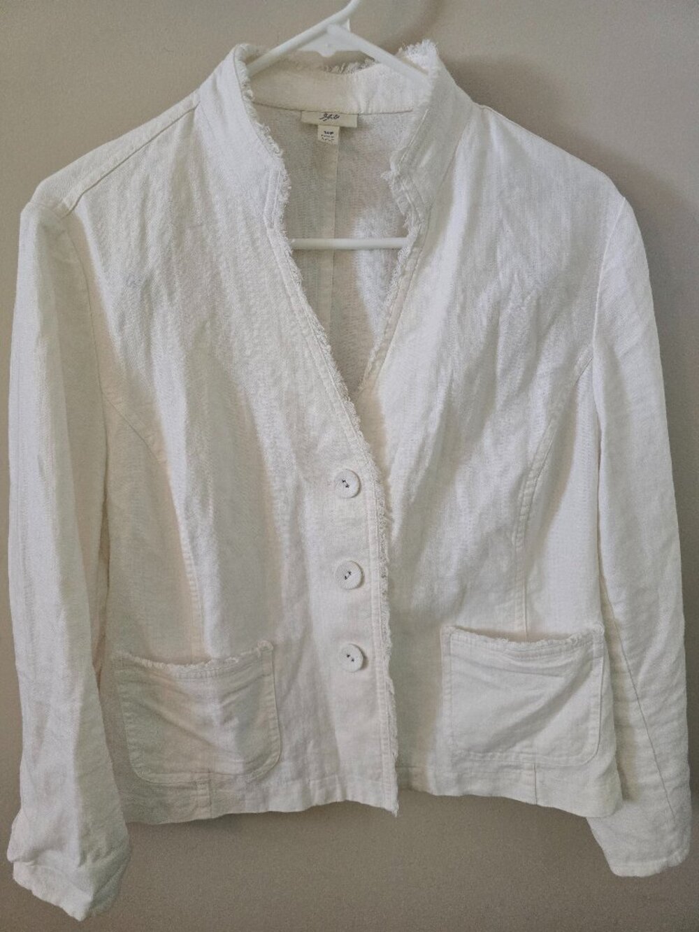 J.Jill White Blazer with Fringe Trim